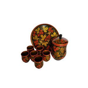 Authentic Russian hand painted Khokhloma 8 piece set.